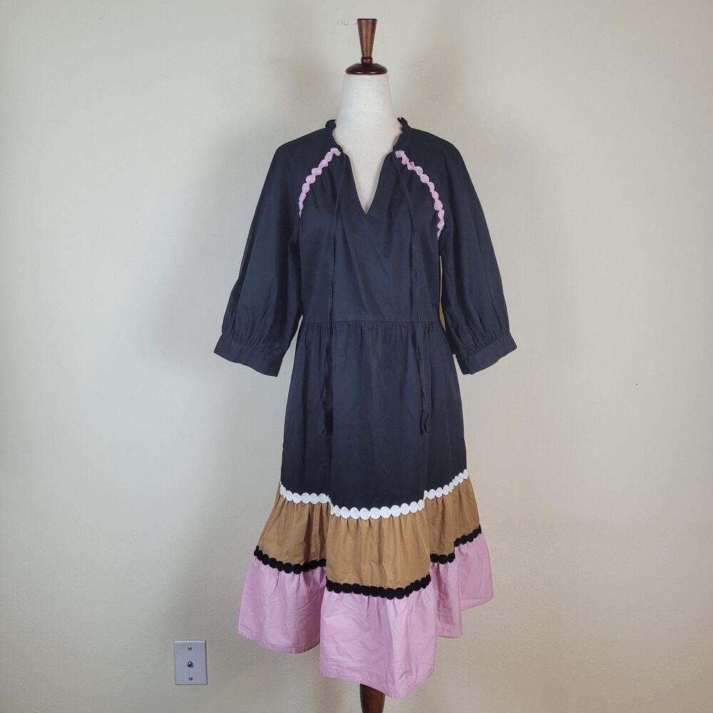 Crosby By Mollie Burch Dress Medium Colorblock Talulah Midi Puff Sleeves